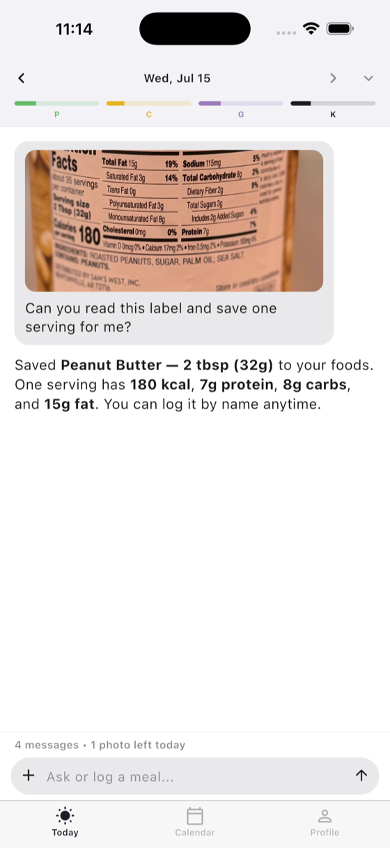 Scanning a nutrition label in Yes We Eat